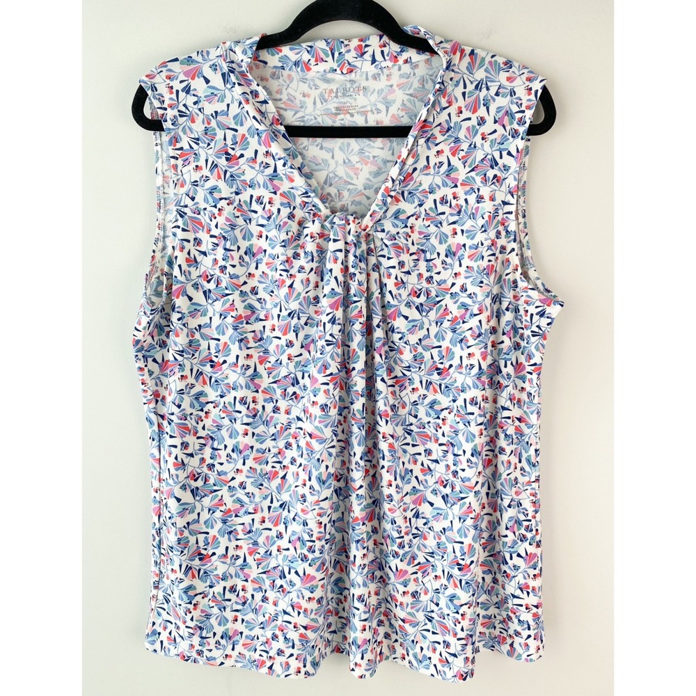 Talbots Womens Printed Sleeveless‎ Blouse 1X Blue Floral Pleated Office Flowy